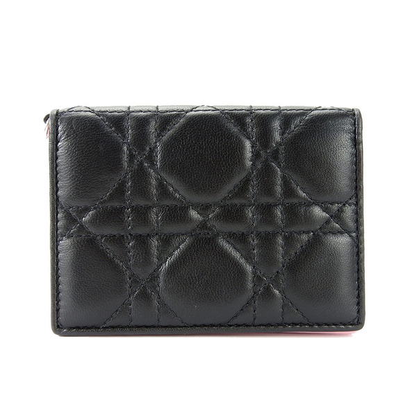 CHRISTIAN DIOR Black Pink Leather Card Holder Cannage Pattern - Picture 1 of 11